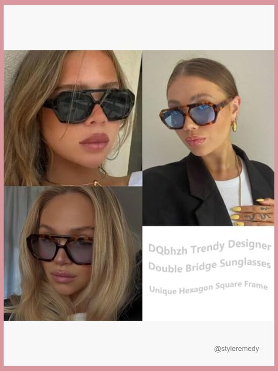 Oversize Square Aviator Sunglasses, Hexagon Thick Double Bridge Pilot main image 7